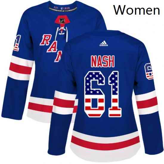 Womens Adidas New York Rangers 61 Rick Nash Authentic Royal Blue USA Flag Fashion NHL Jersey